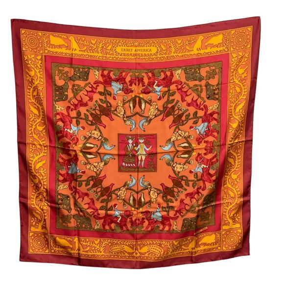 Hermes Carré 90 EARLY AMERICA Red Silk Scarf  Boxed NWT - Picture 1 of 16